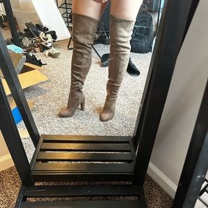 Brown over the knee heeled boots